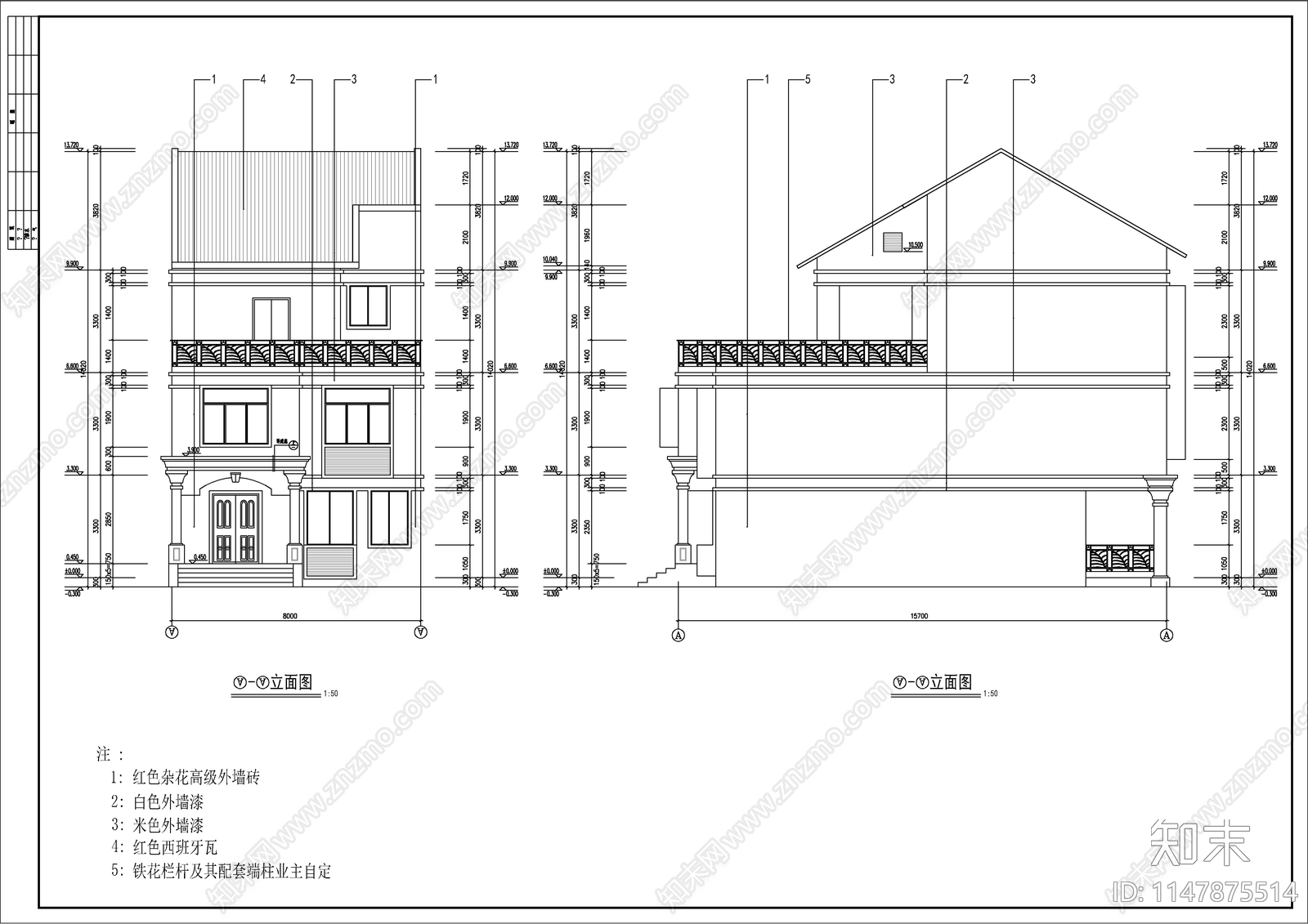 长条形三层简欧自建房建施图cad施工图下载【ID:1147875514】