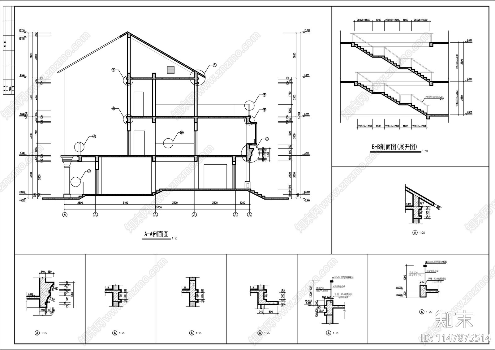 长条形三层简欧自建房建施图cad施工图下载【ID:1147875514】