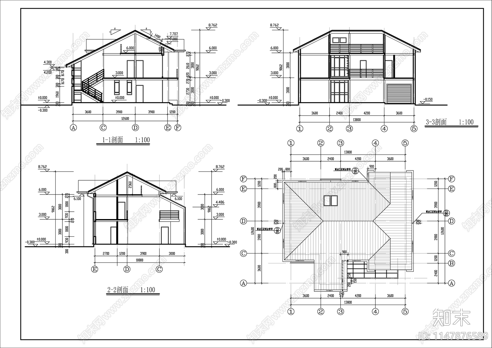 钢框架结构二层别墅建施图施工图下载【ID:1147876589】