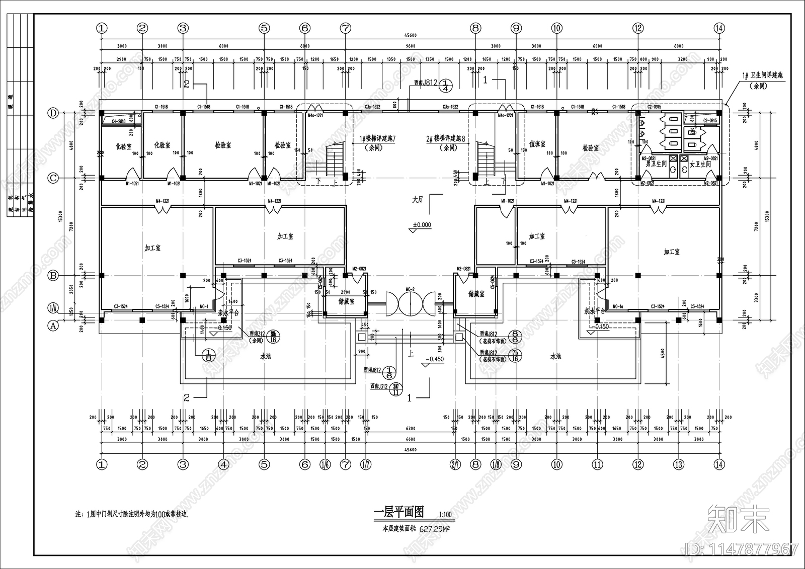 三层办公楼建筑施工图cad施工图下载【ID:1147877967】