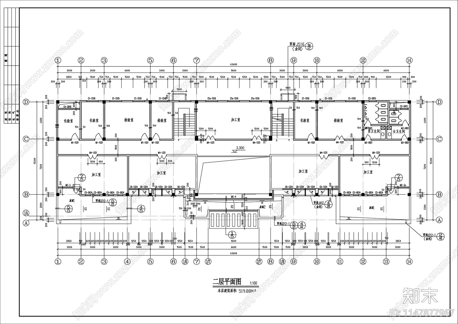 三层办公楼建筑施工图施工图下载【ID:1147877967】