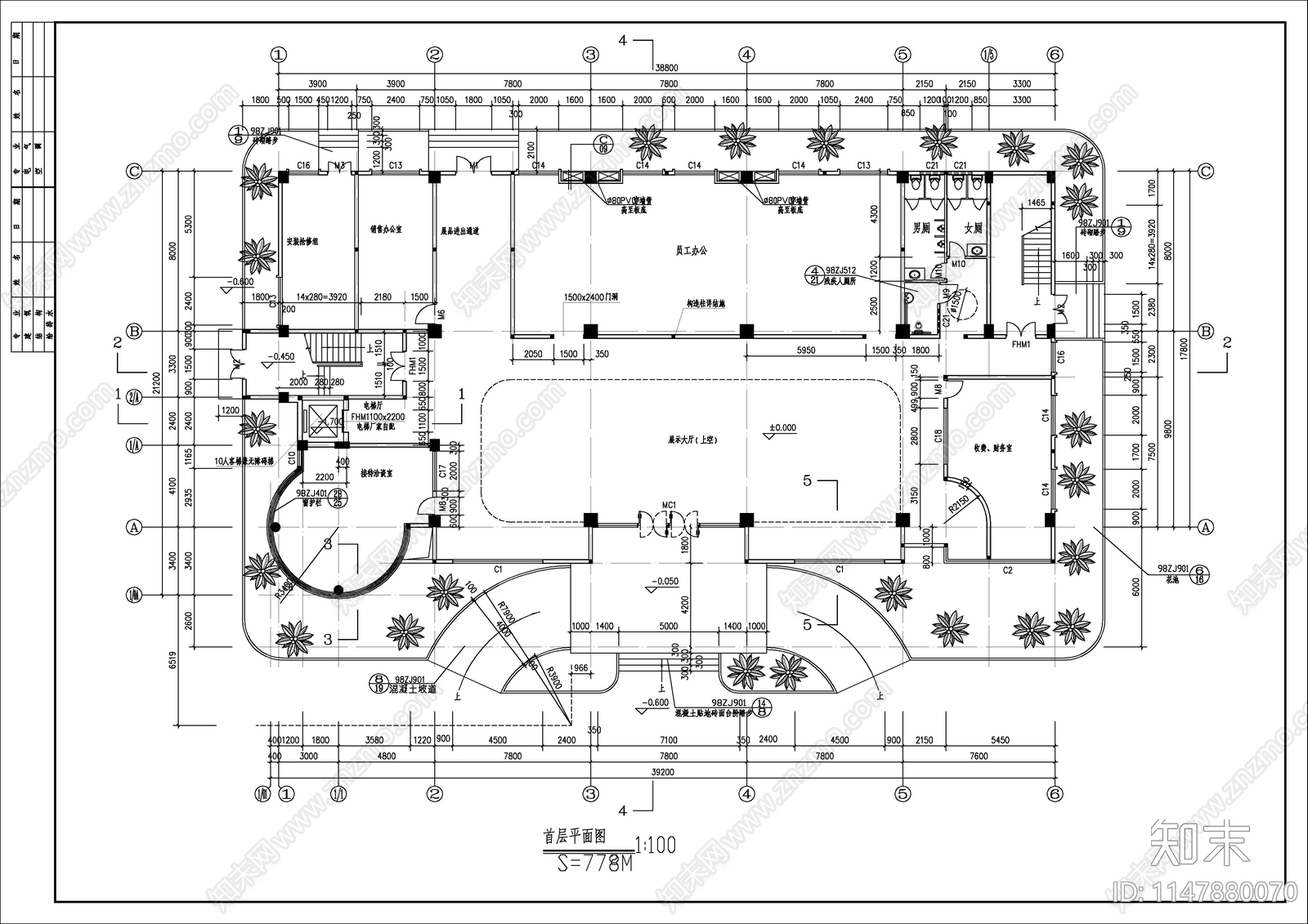 6层框架结构办公楼建施图cad施工图下载【ID:1147880070】