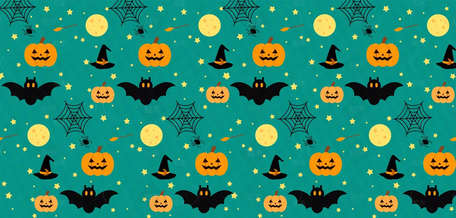 无缝绿色背景南瓜灯小蝙蝠蜘蛛网花纹壁纸壁画贴图下载【ID:1147880534】
