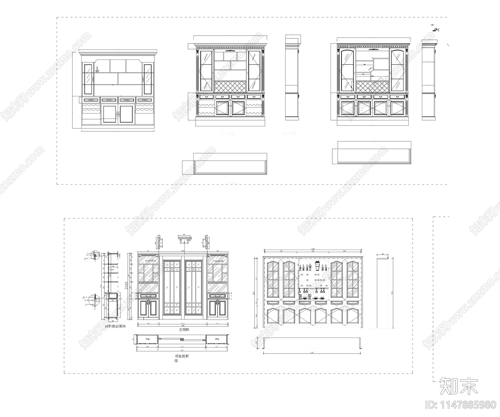 30款实木酒柜图库cad施工图下载【ID:1147885980】