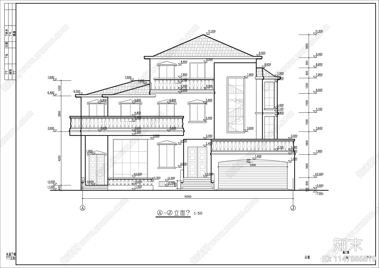 独栋欧式风格别墅建施图施工图下载【ID:1147886819】