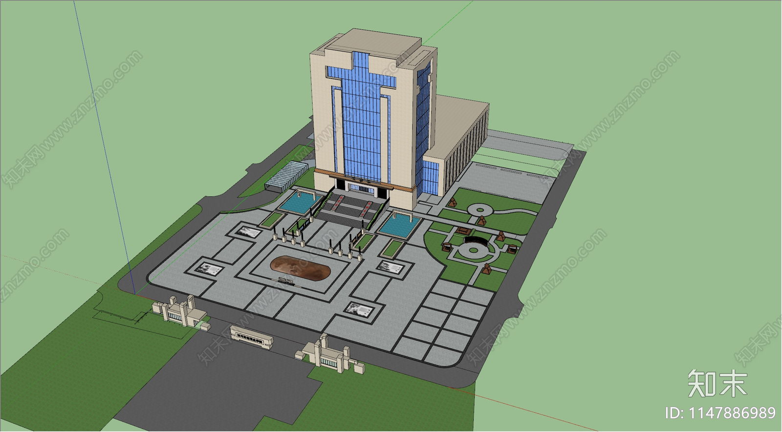 新中式校园景观SU模型下载【ID:1147886989】