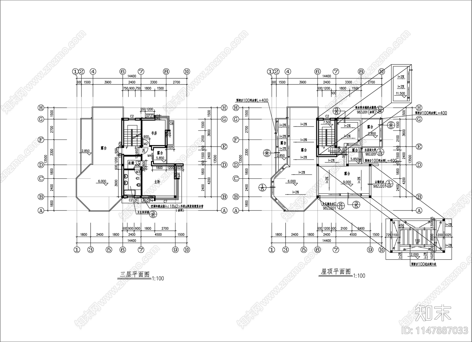 现代简约风格别墅建筑施工图cad施工图下载【ID:1147887033】