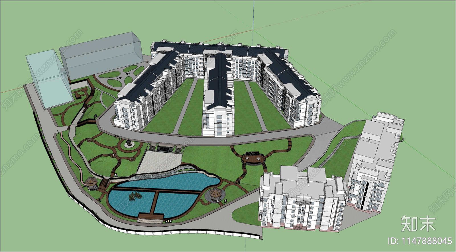 新中式校园景观SU模型下载【ID:1147888045】