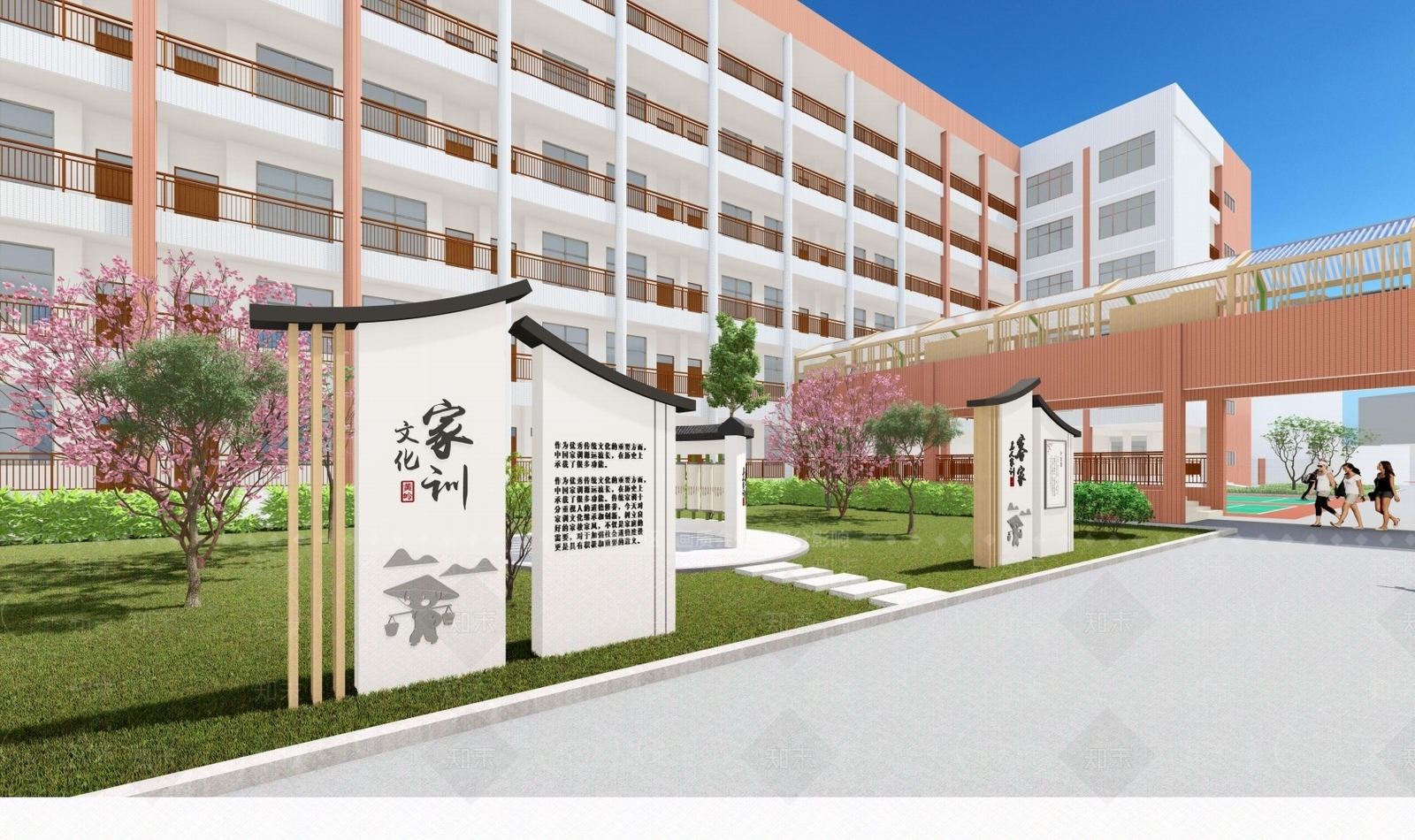 新中式校园景观SU模型下载【ID:1147889593】