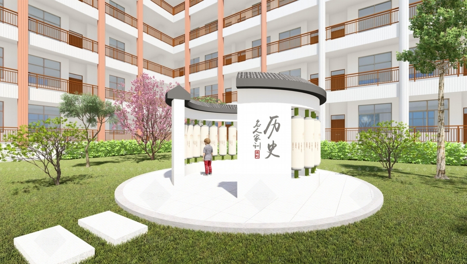 新中式校园景观SU模型下载【ID:1147889593】