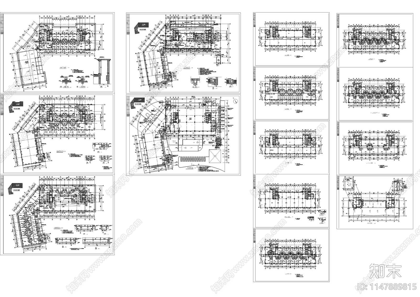 九套高层现代风格酒店建筑施工图cad施工图下载【ID:1147889815】