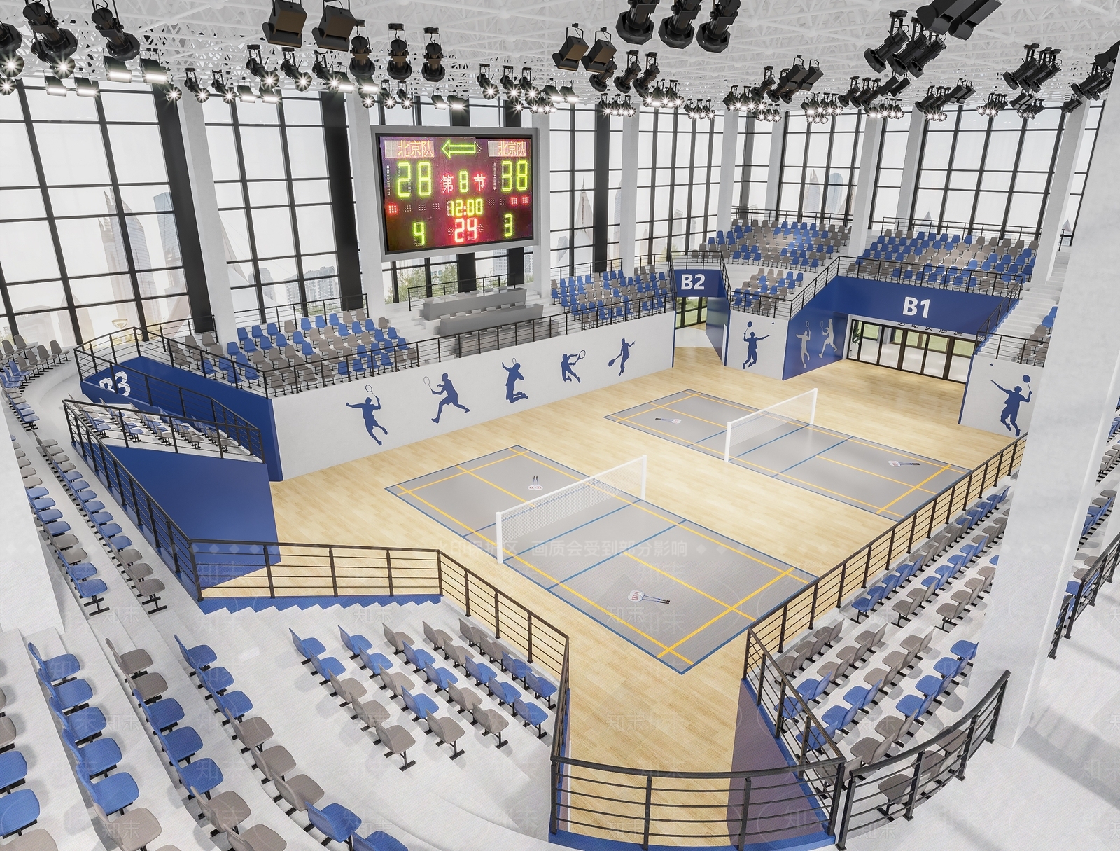 现代羽毛球比赛场馆3D模型下载【ID:1147890011】