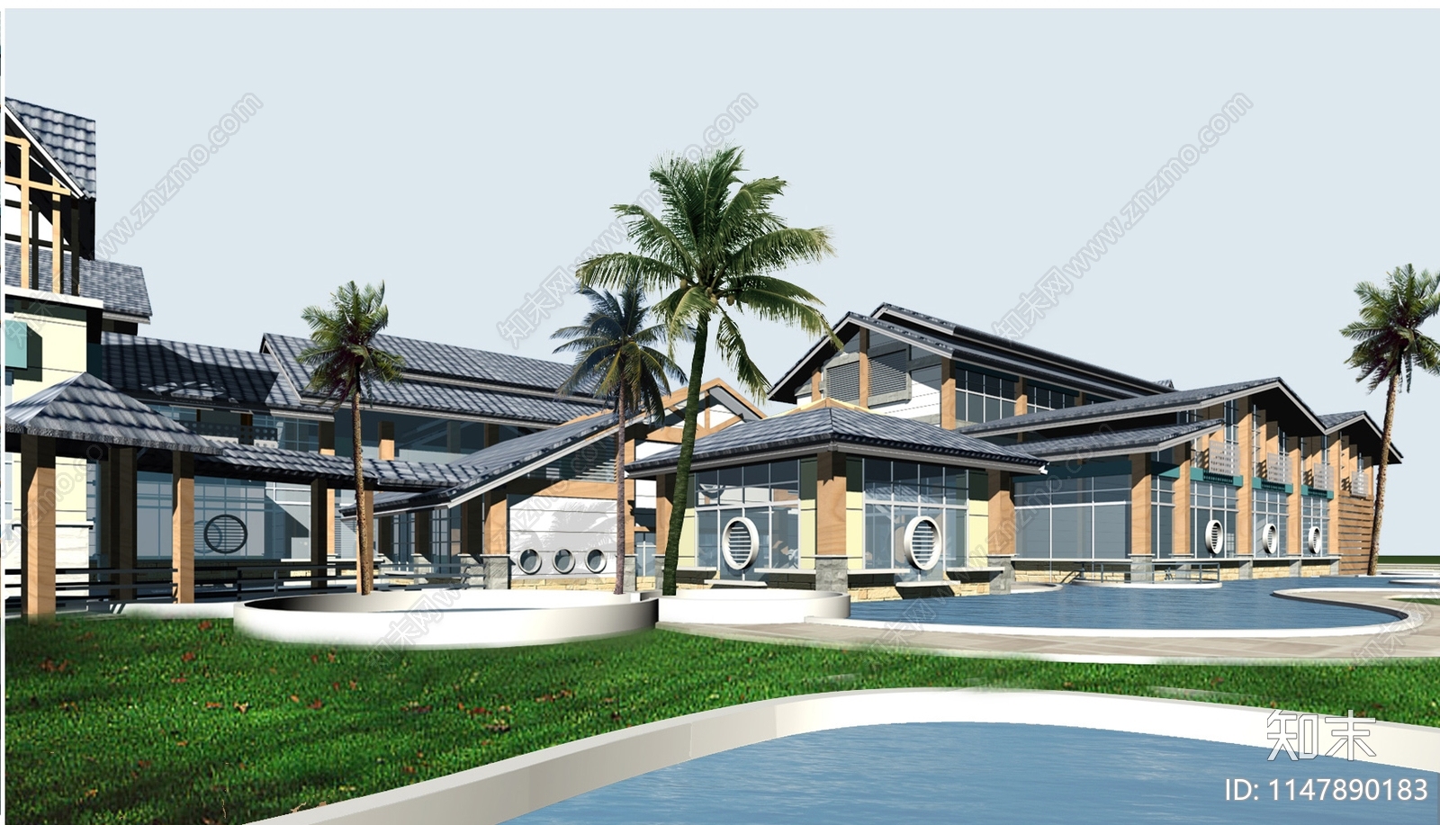 温泉度假酒店建筑施工图施工图下载【ID:1147890183】