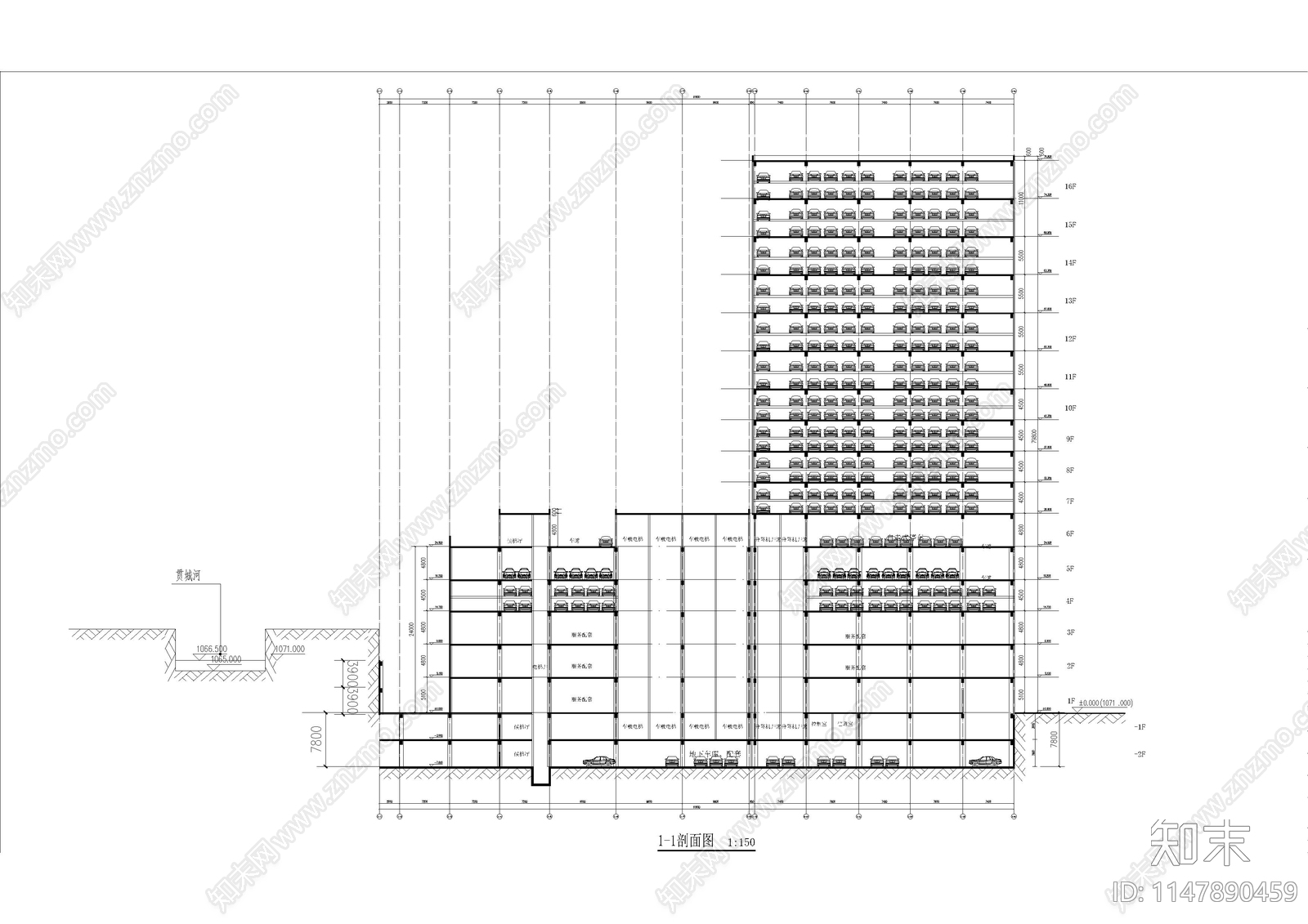 公共停车场建施cad施工图下载【ID:1147890459】