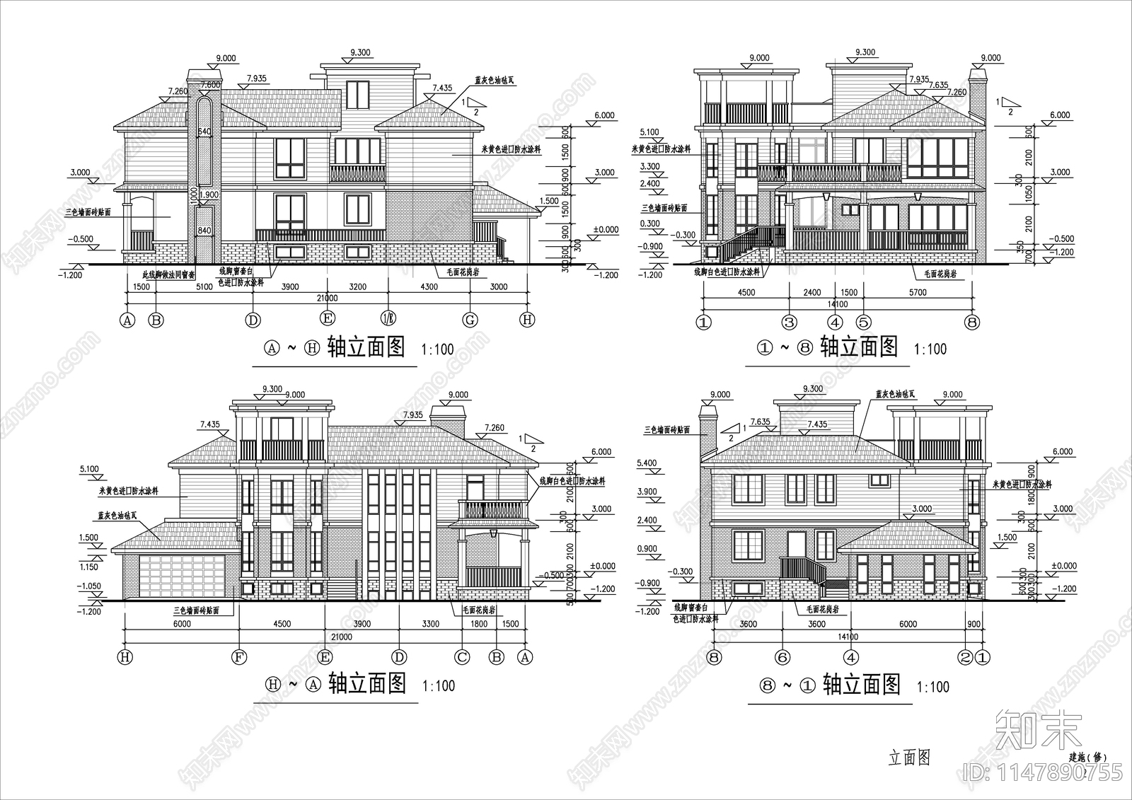 独立别墅建筑施工图施工图下载【ID:1147890755】