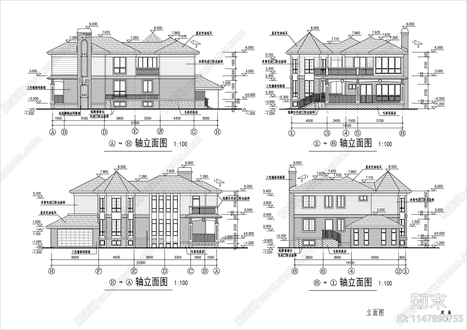 独立别墅建筑施工图施工图下载【ID:1147890755】