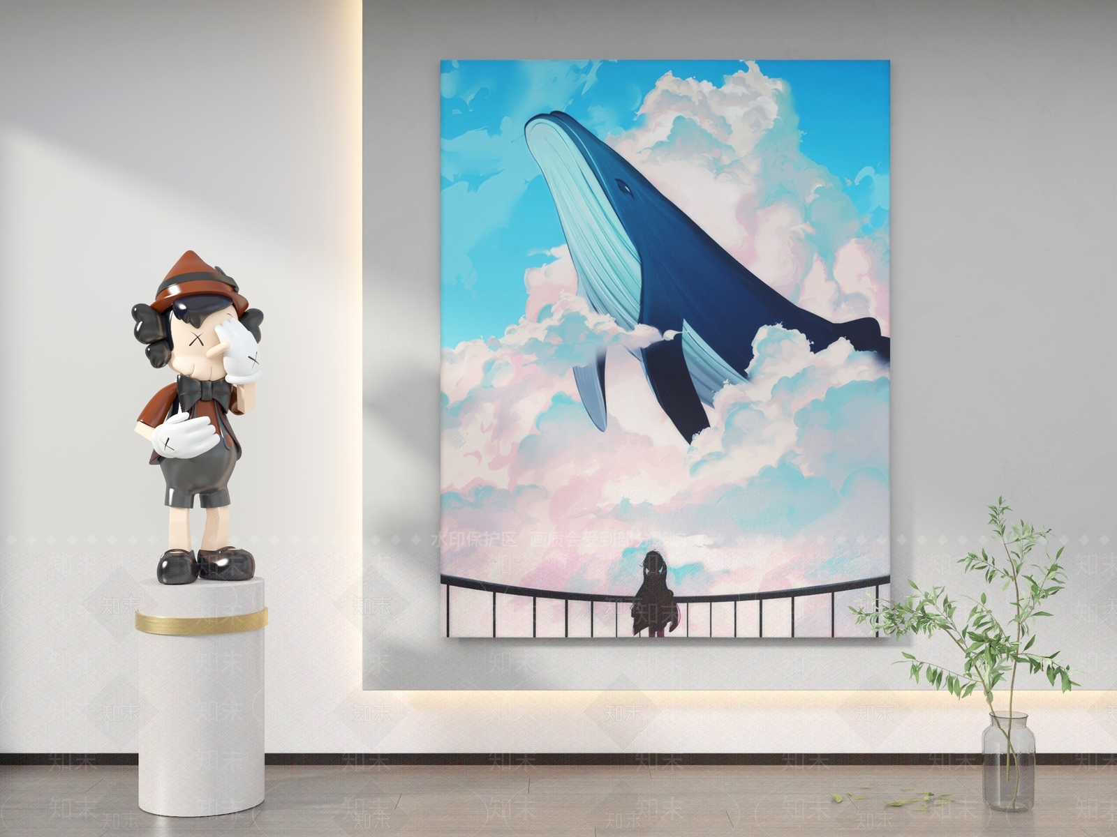 现代儿童房可爱卡通鲸鱼挂画女孩房床头挂画3D模型下载【ID:1147890978】