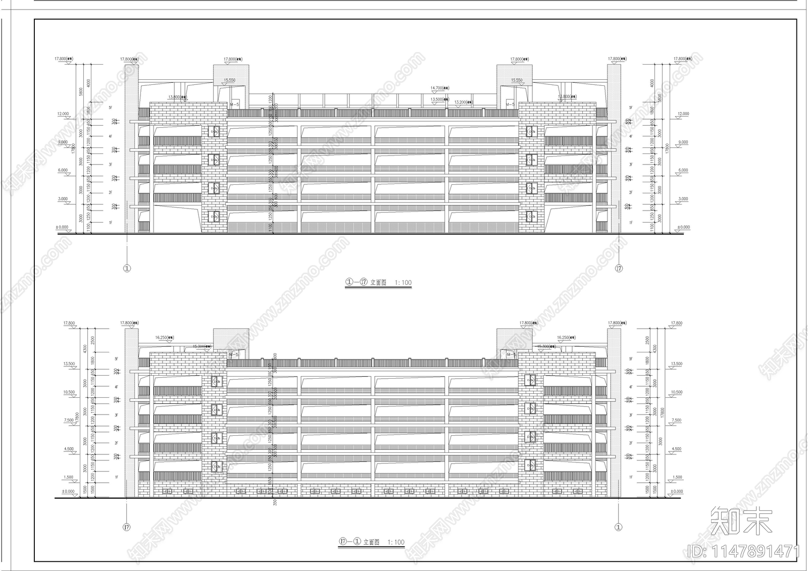 四层智慧停车楼建筑施工图纸施工图下载【ID:1147891471】