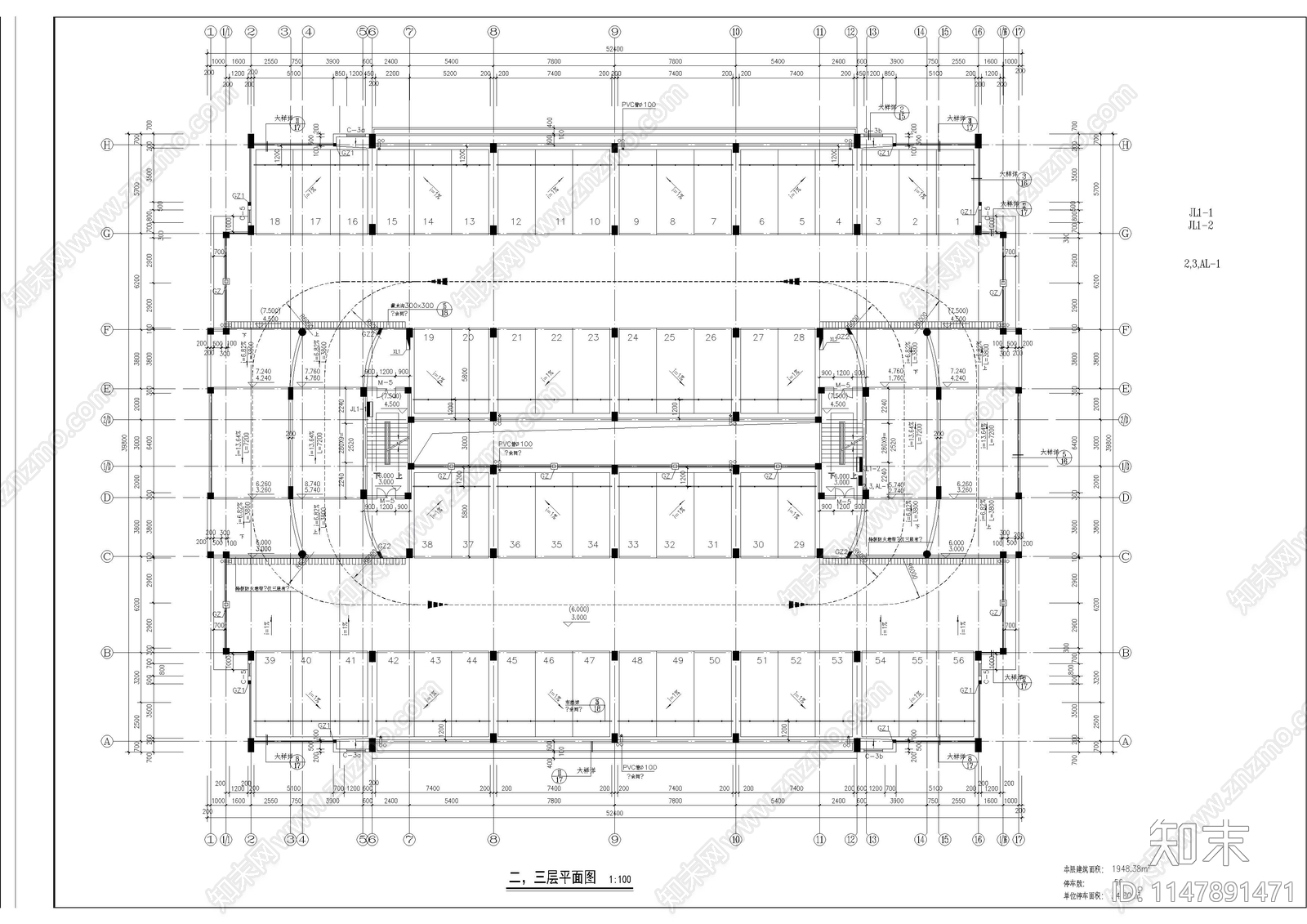 四层智慧停车楼建筑施工图纸施工图下载【ID:1147891471】