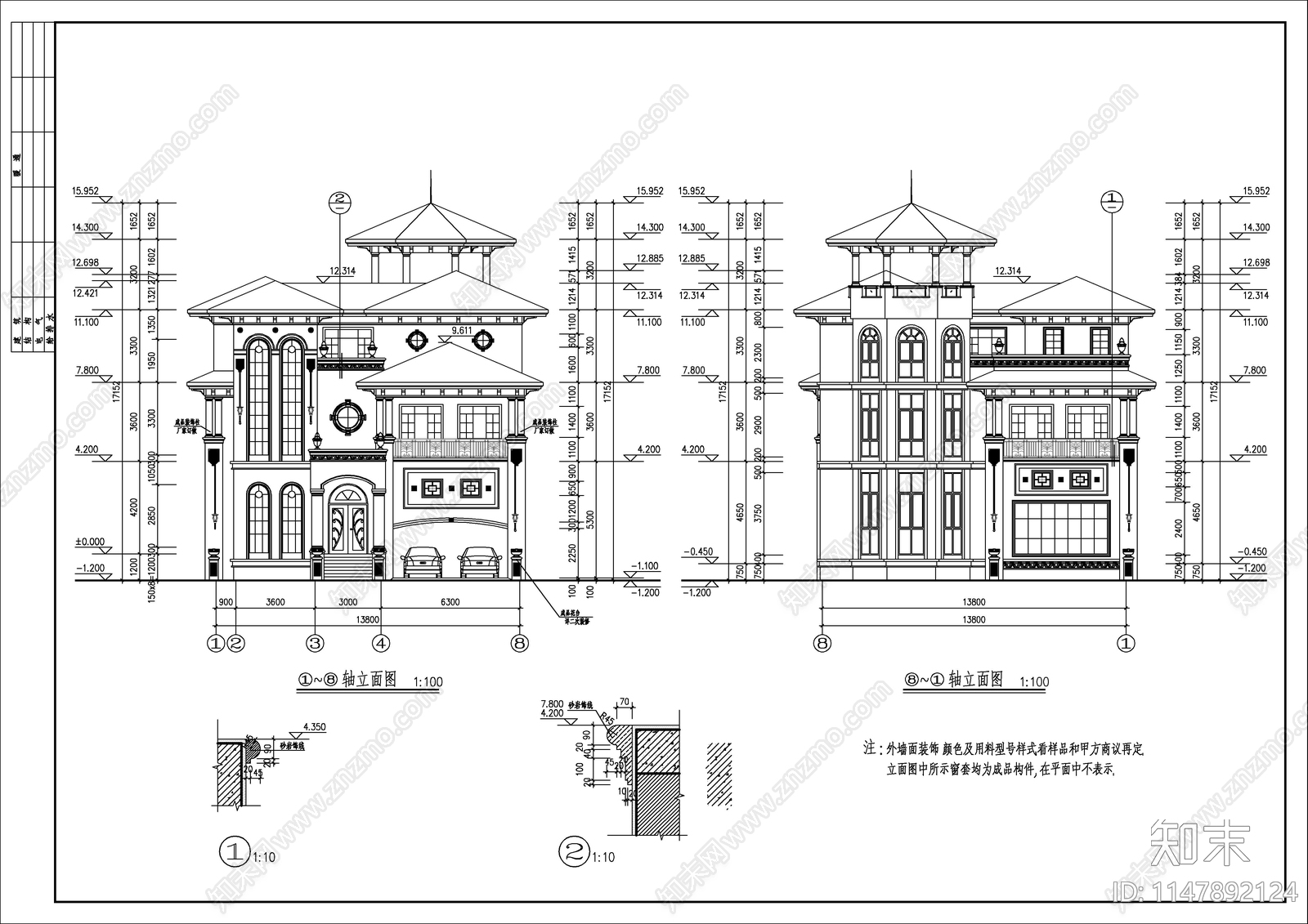 私人欧式自建房建筑施工图施工图下载【ID:1147892124】