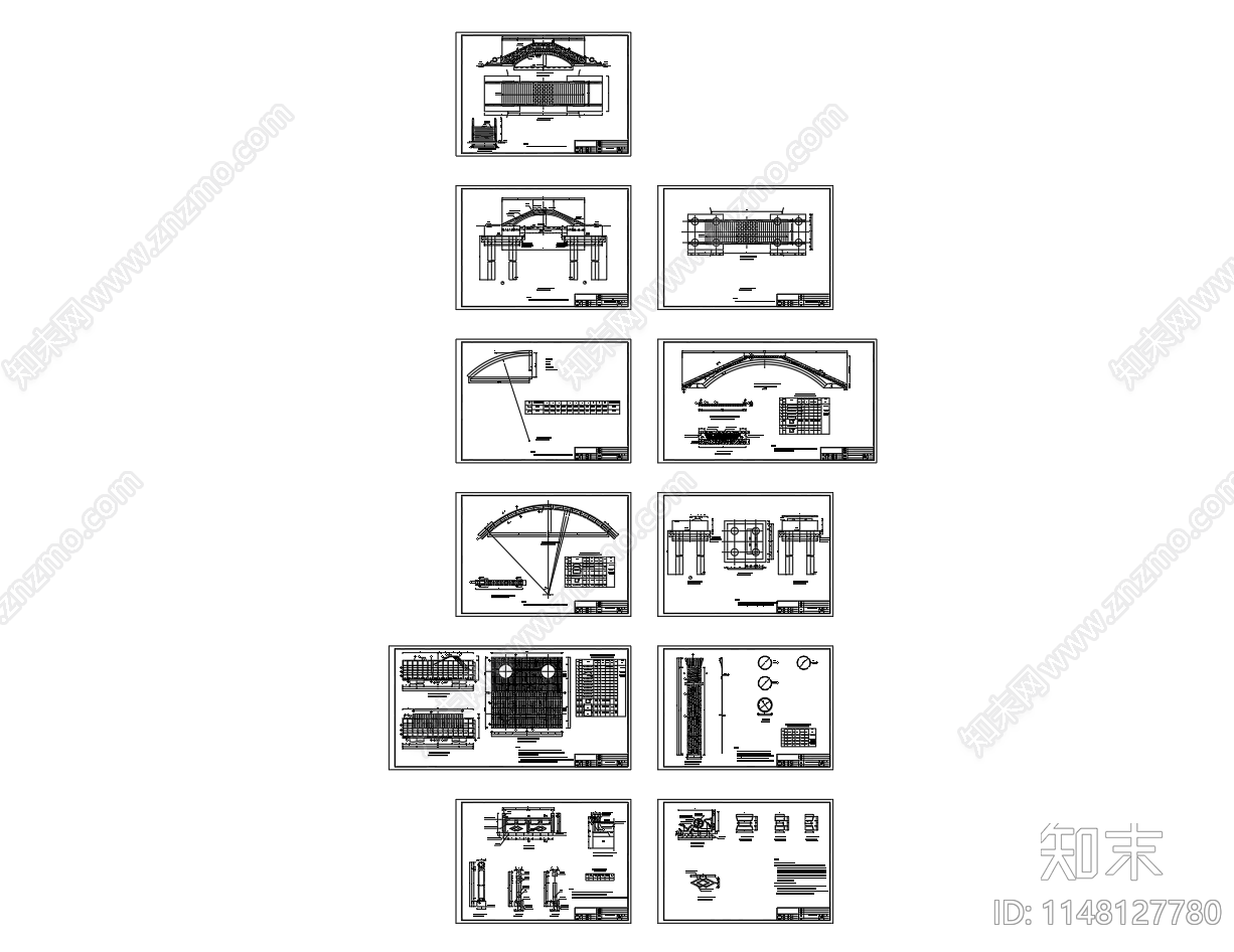 10米跨钢筋混凝土拱桥景观桥结构图施工图下载【ID:1148127780】