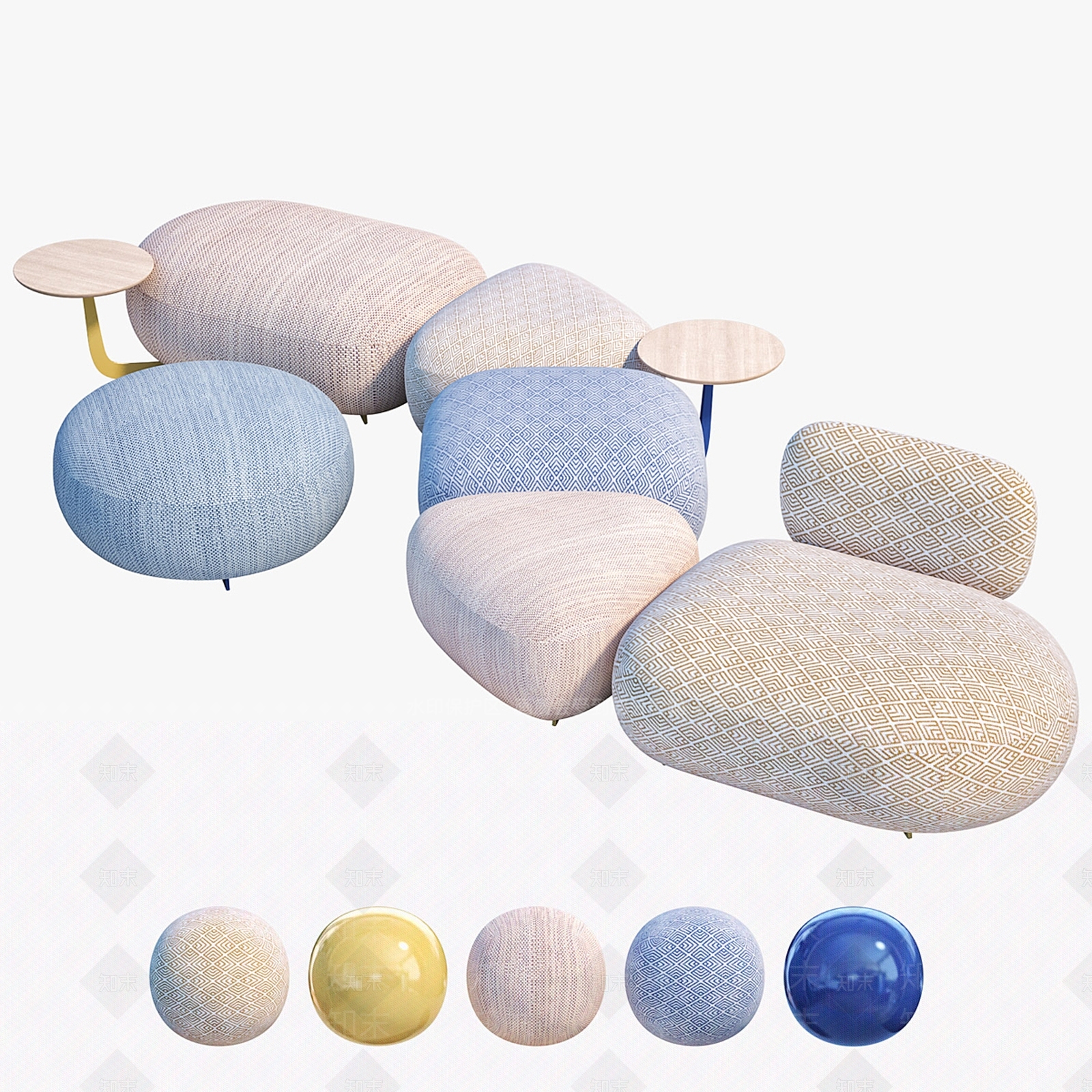 现代沙发凳组合3D模型下载【ID:1147895035】