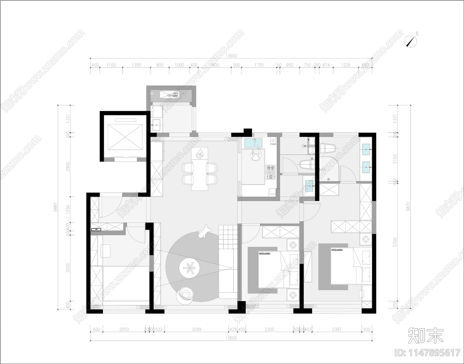 现代简约单身公寓施工图施工图下载【ID:1147895617】