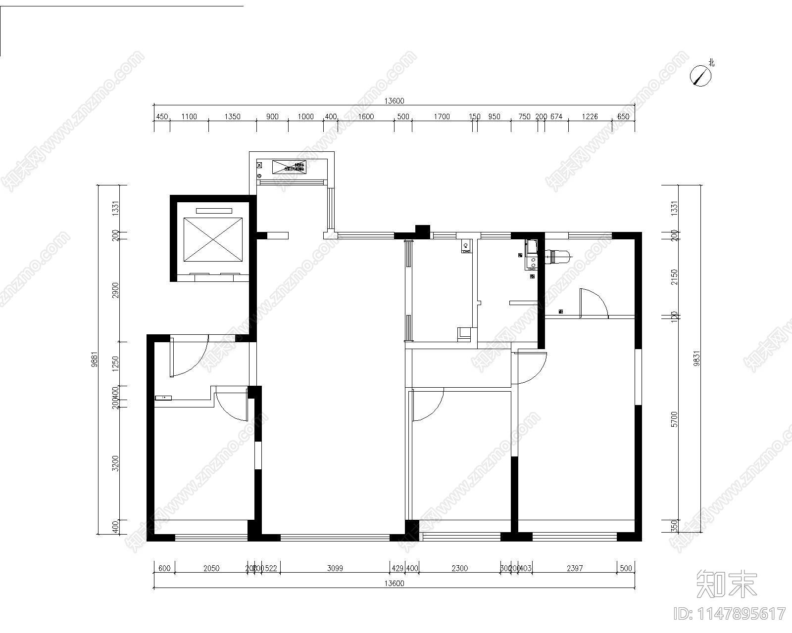 现代简约单身公寓施工图施工图下载【ID:1147895617】