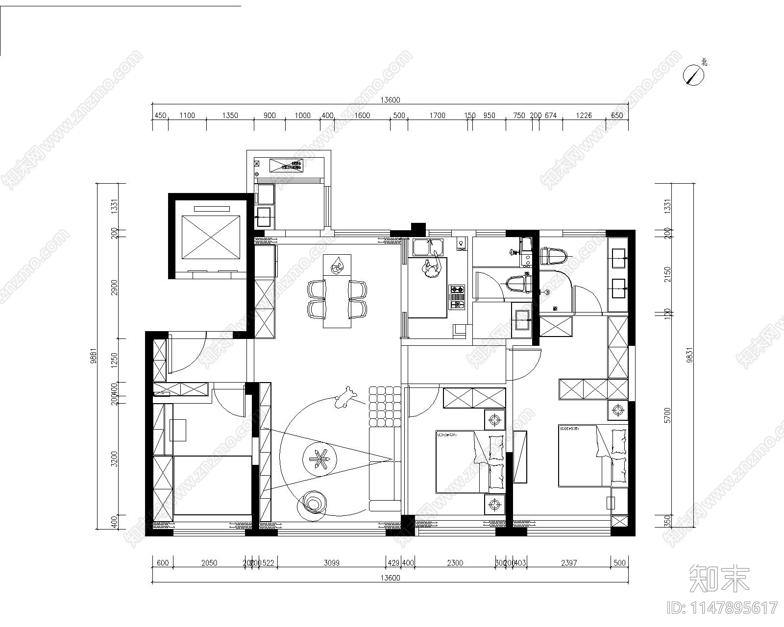 现代简约单身公寓施工图施工图下载【ID:1147895617】