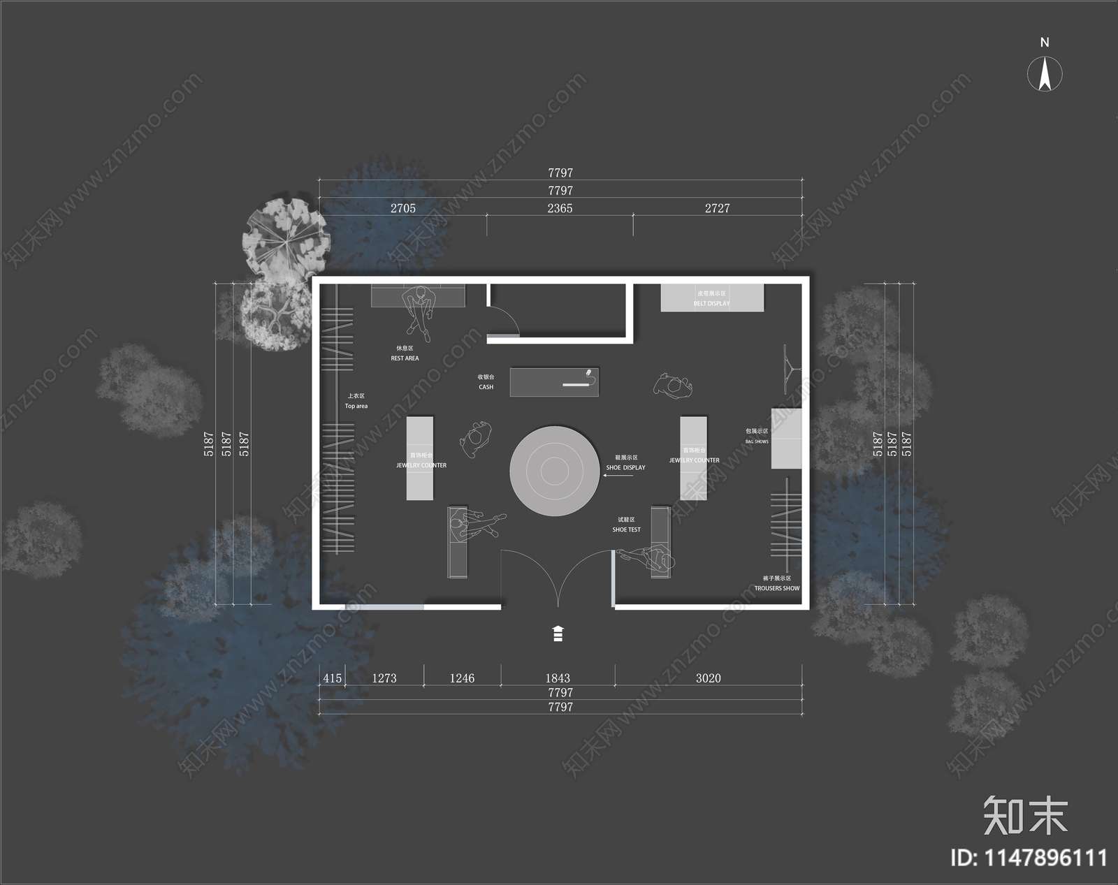 设计师品牌服装空间平面布置图施工图下载【ID:1147896111】