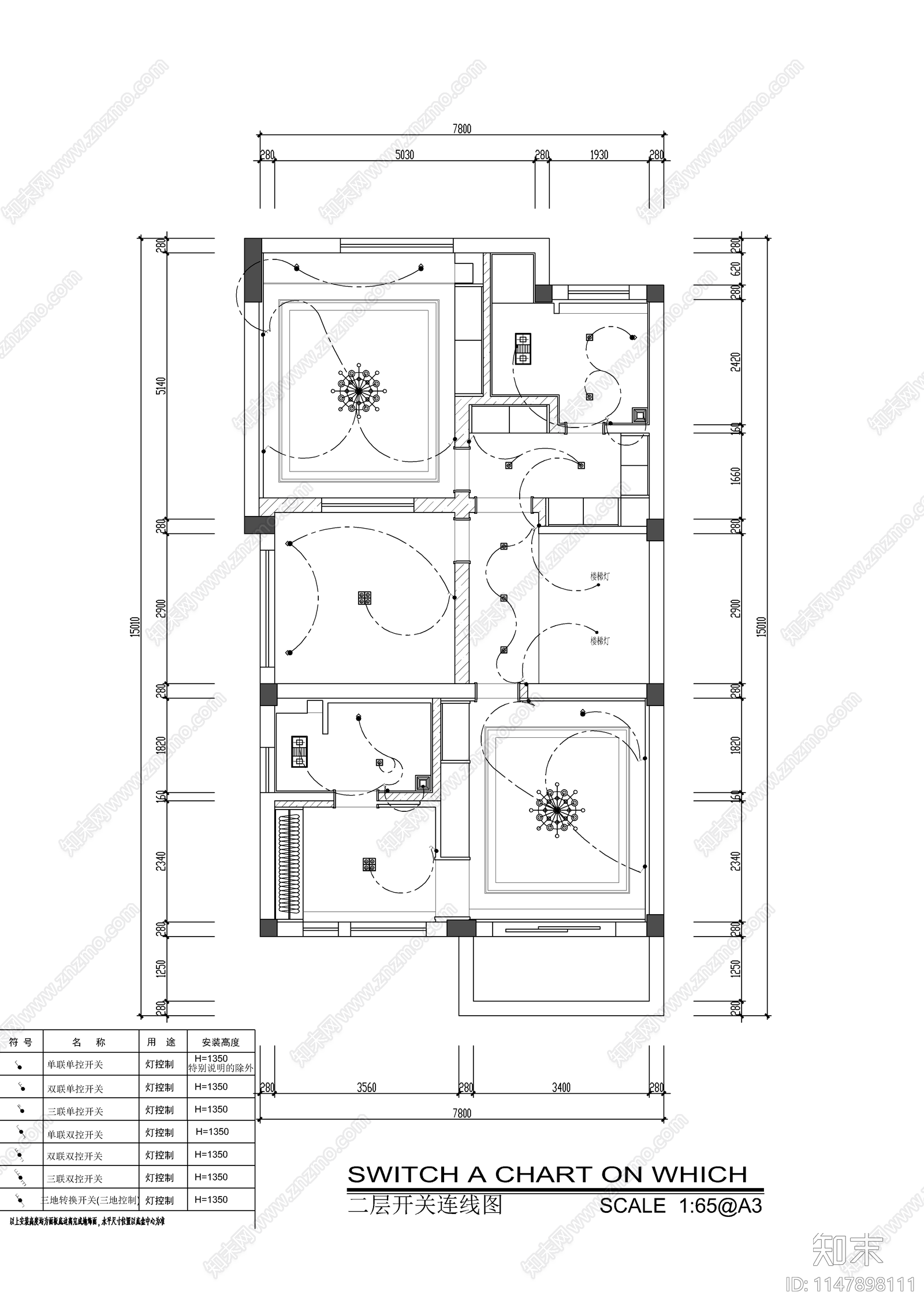 新中式别墅室内设计施工图cad施工图下载【ID:1147898111】