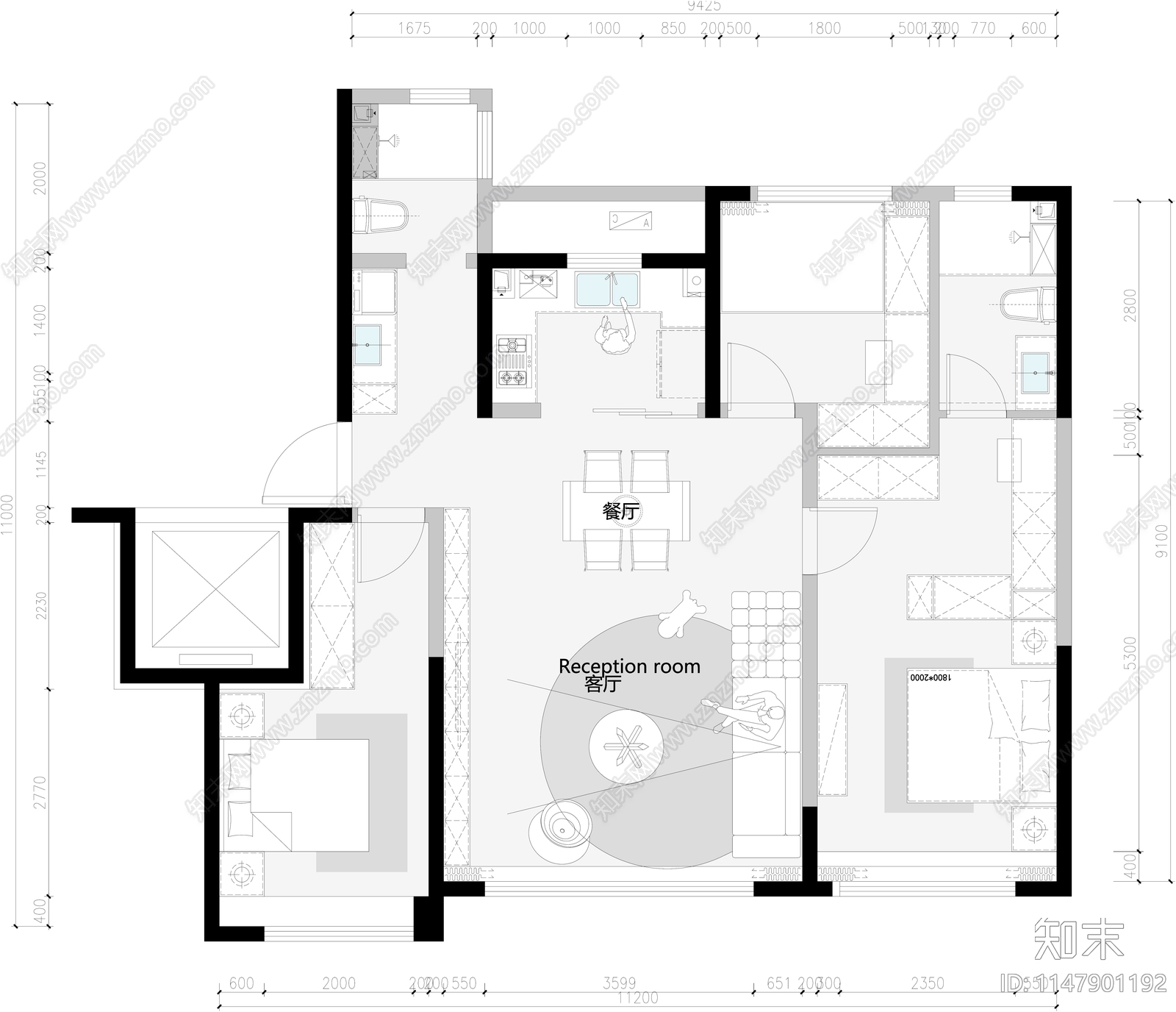 现代简约单身公寓施工图cad施工图下载【ID:1147901192】