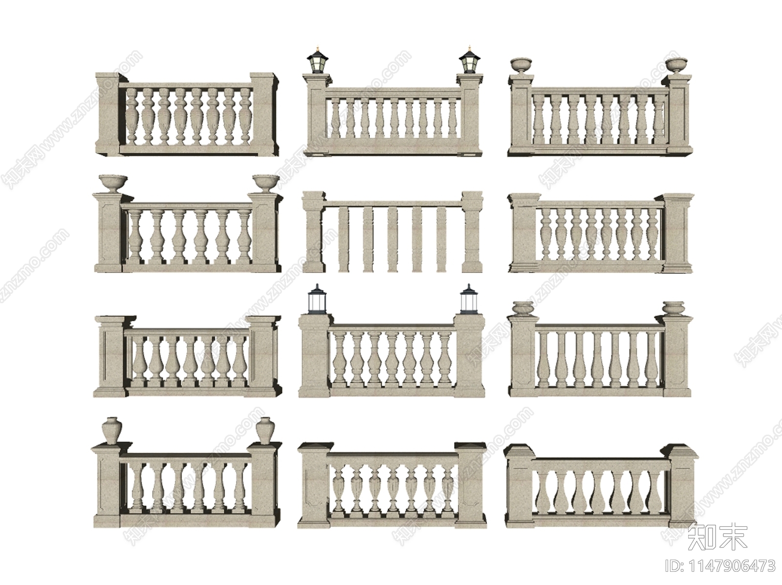 欧式大理石栏杆SU模型下载【ID:1147906473】