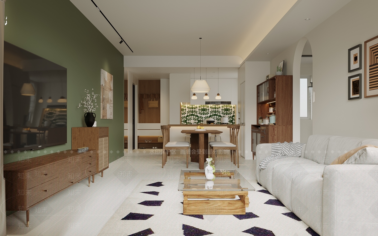 田园风客厅餐厅开放厨房3D模型下载【ID:1147906607】