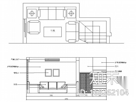 花园洋房区典雅美式风情复式样板间CAD装修施工图（含效...施工图下载【ID:168262104】