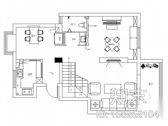 花园洋房区典雅美式风情复式样板间CAD装修施工图（含效...施工图下载【ID:168262104】