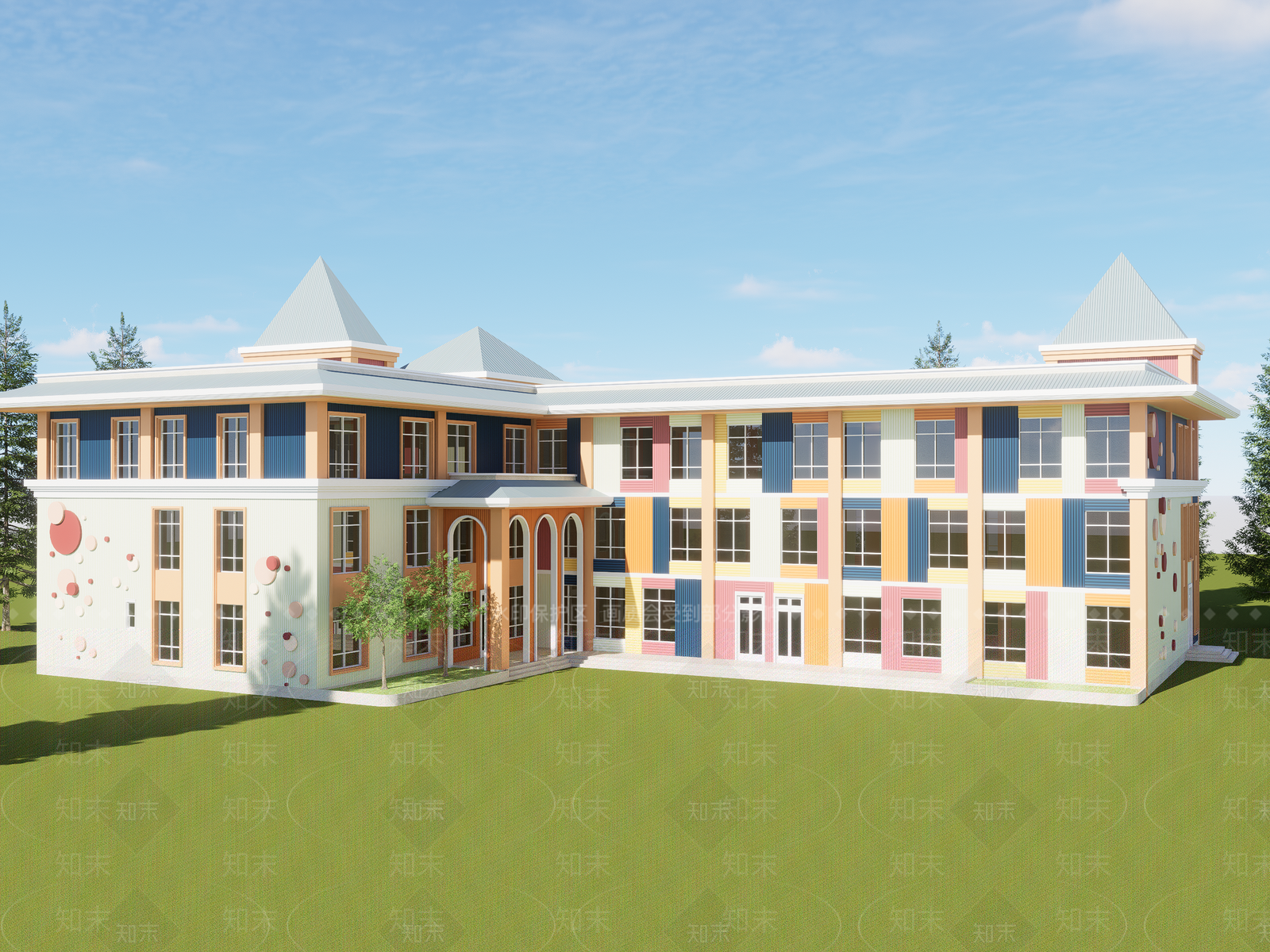 现代幼儿园建筑SU模型下载【ID:1147917140】