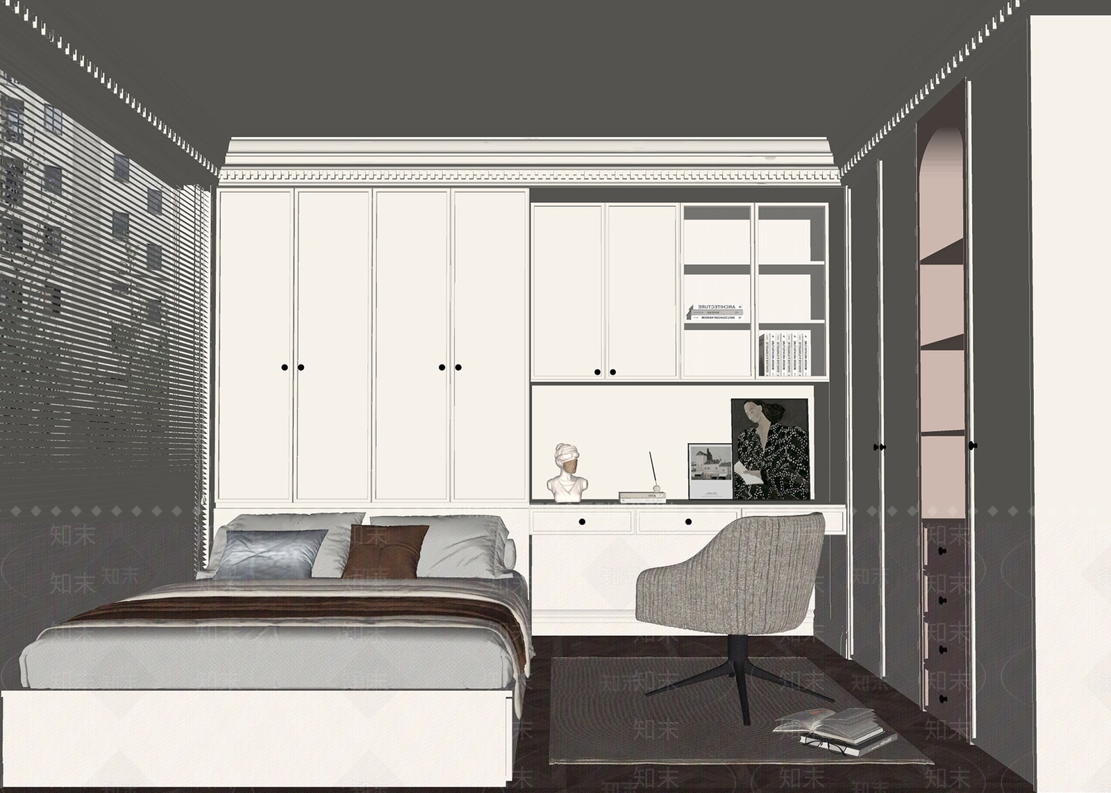 现代榻榻米卧室SU模型下载【ID:1147918286】