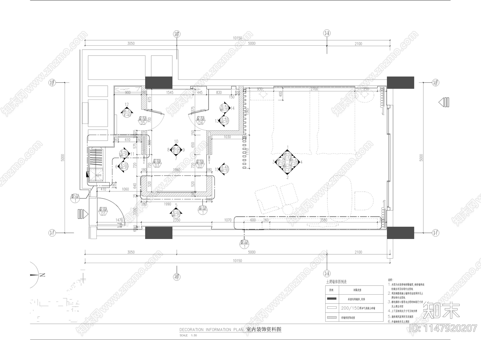 标准双床房室内cad施工图下载【ID:1147920207】