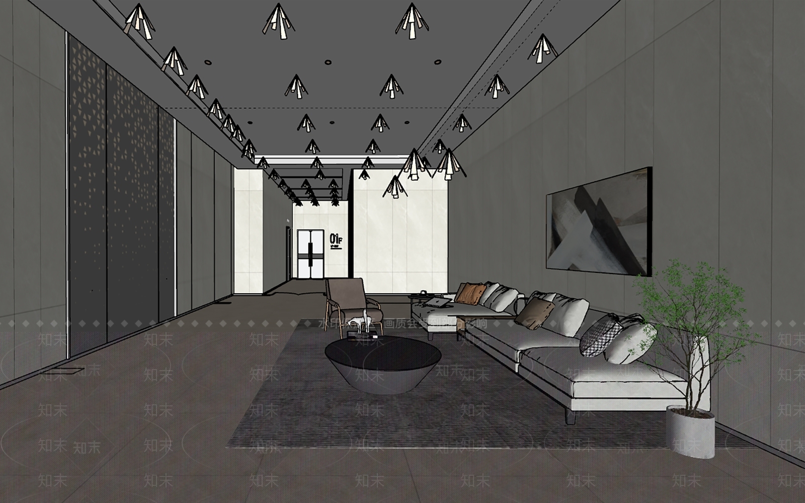 现代酒店大堂休息区SU模型下载【ID:1147923192】