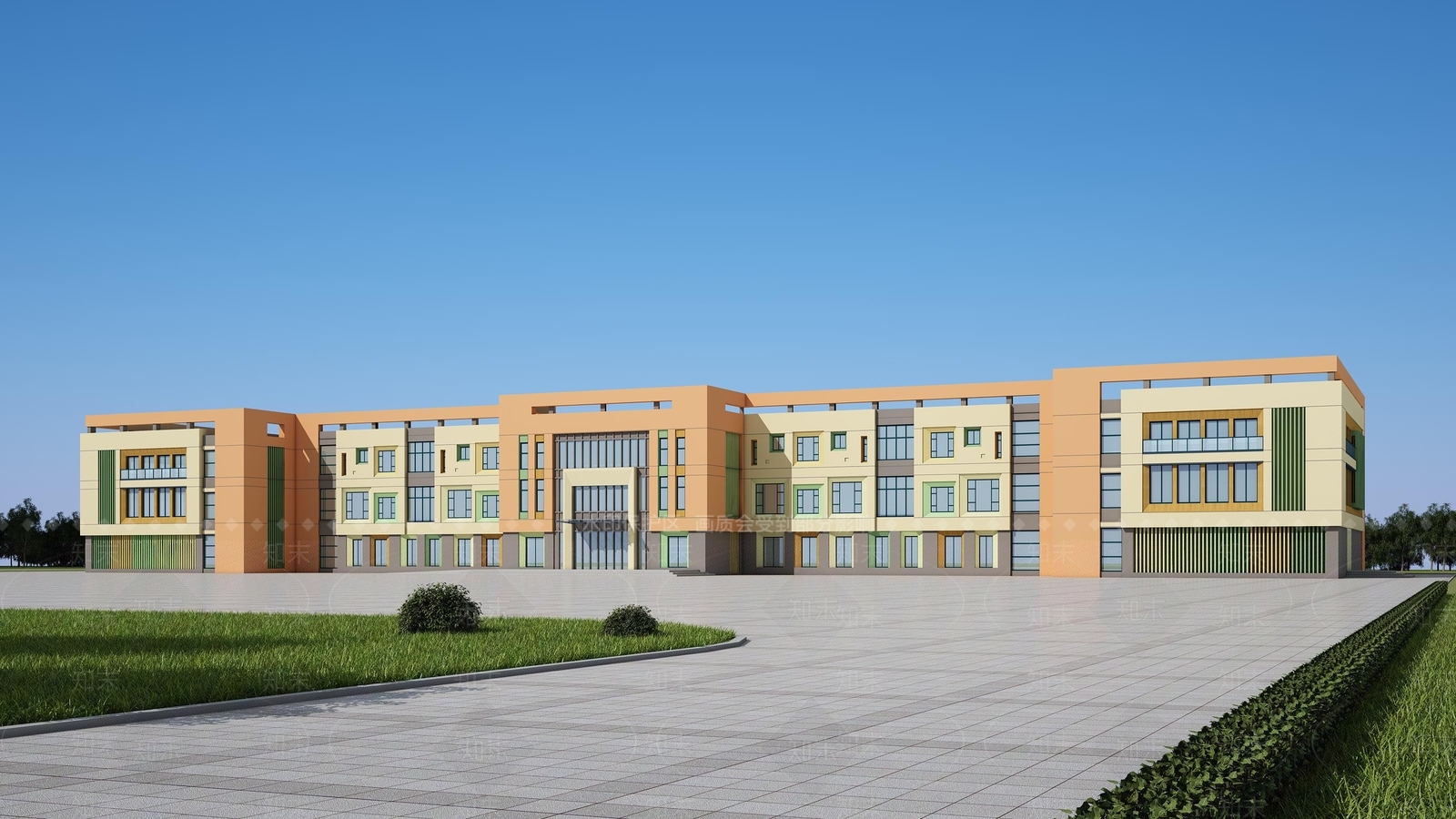 现代学校外观3D模型下载【ID:1147924397】