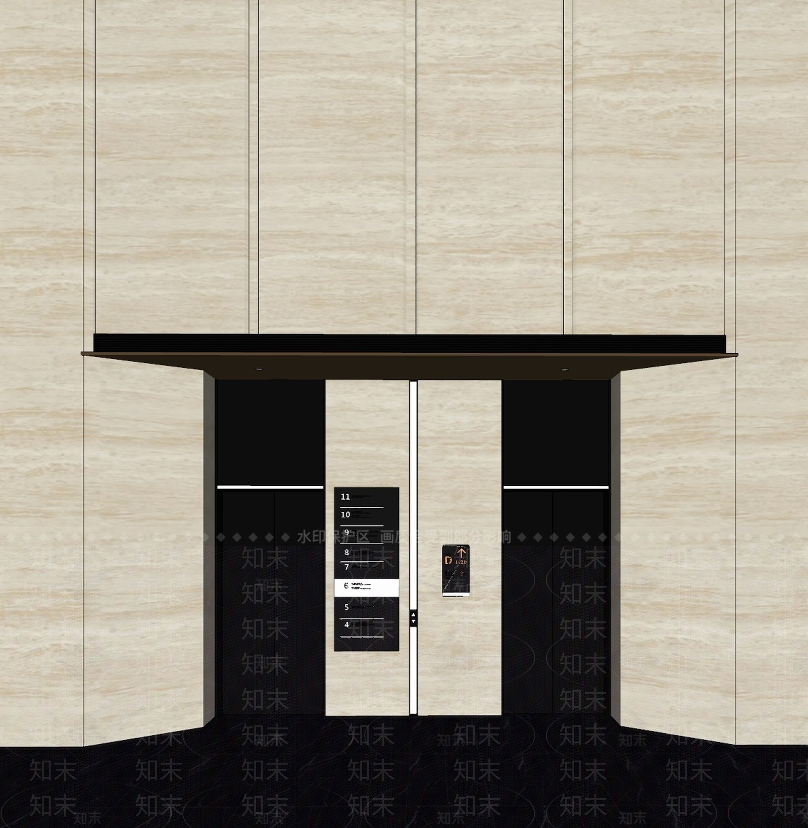 现代办公酒店电梯厅SU模型下载【ID:1147926336】