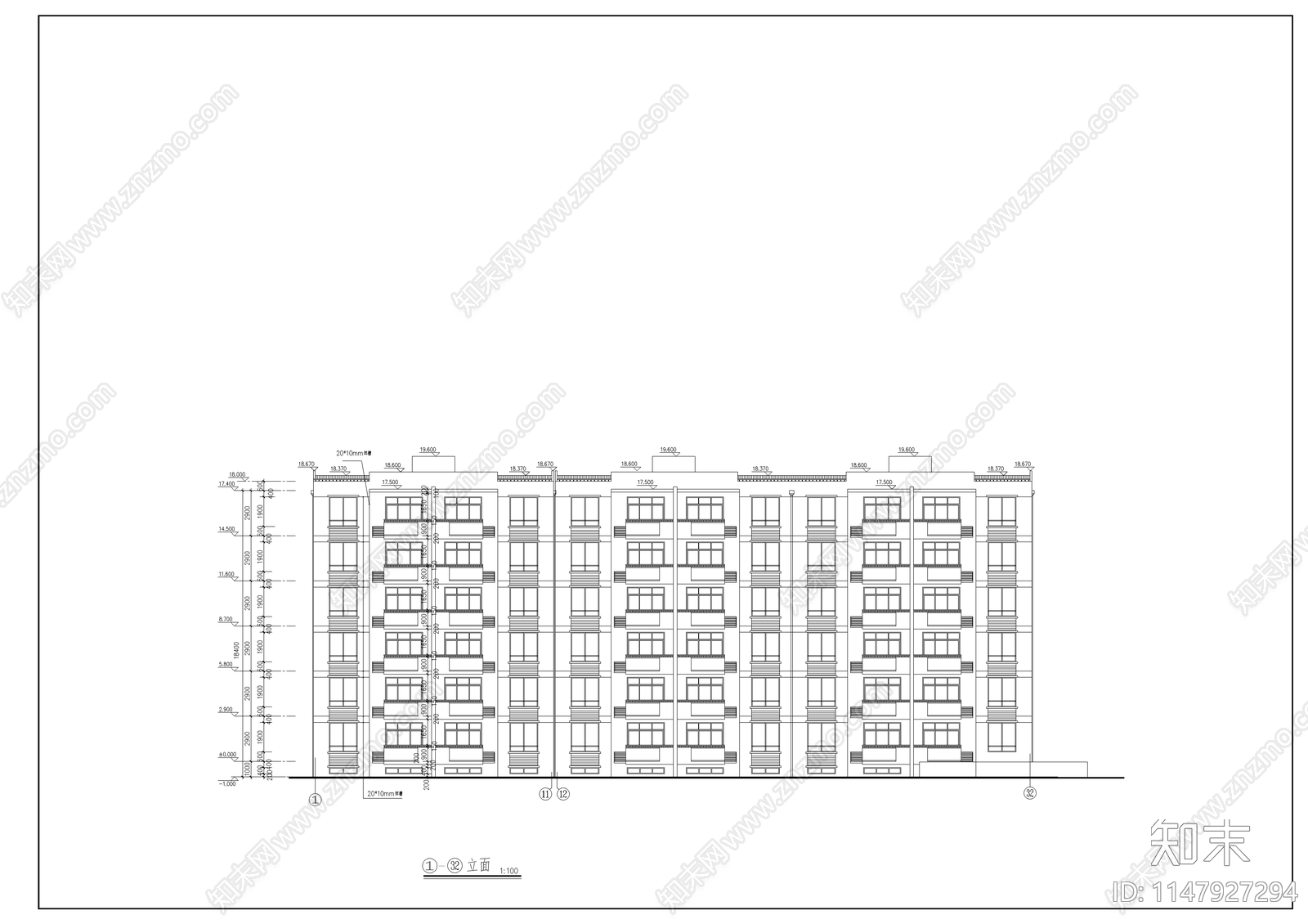 多层住宅建筑cad施工图下载【ID:1147927294】