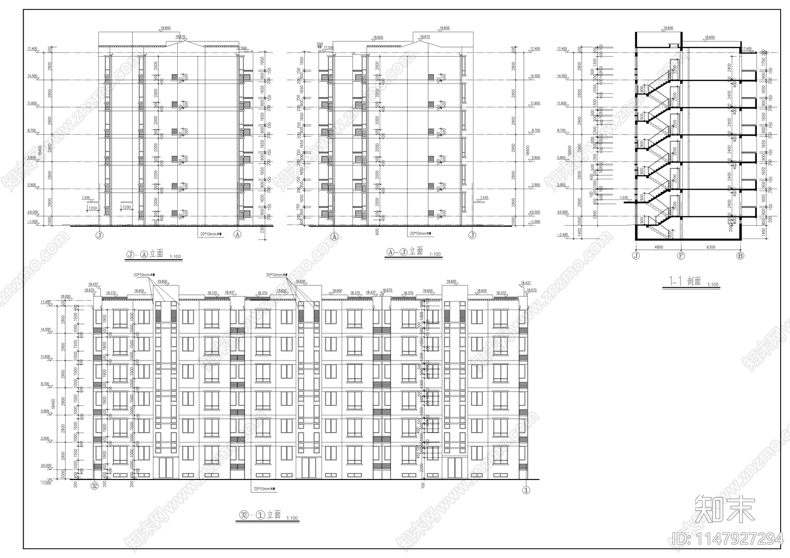 多层住宅建筑cad施工图下载【ID:1147927294】