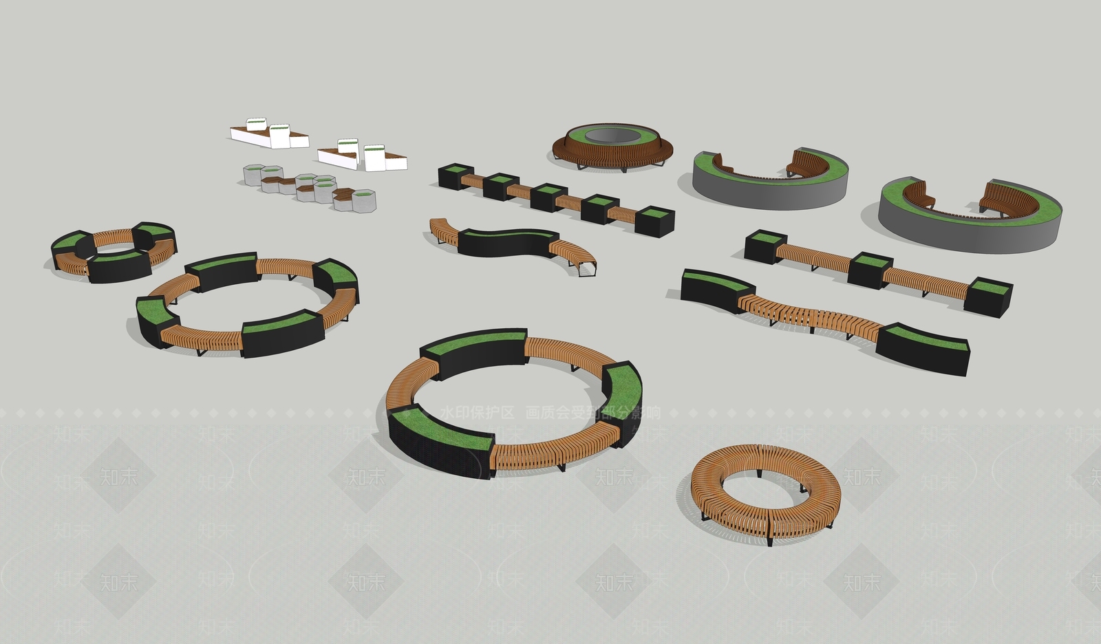 现代景观树池坐凳SU模型下载【ID:1147930923】