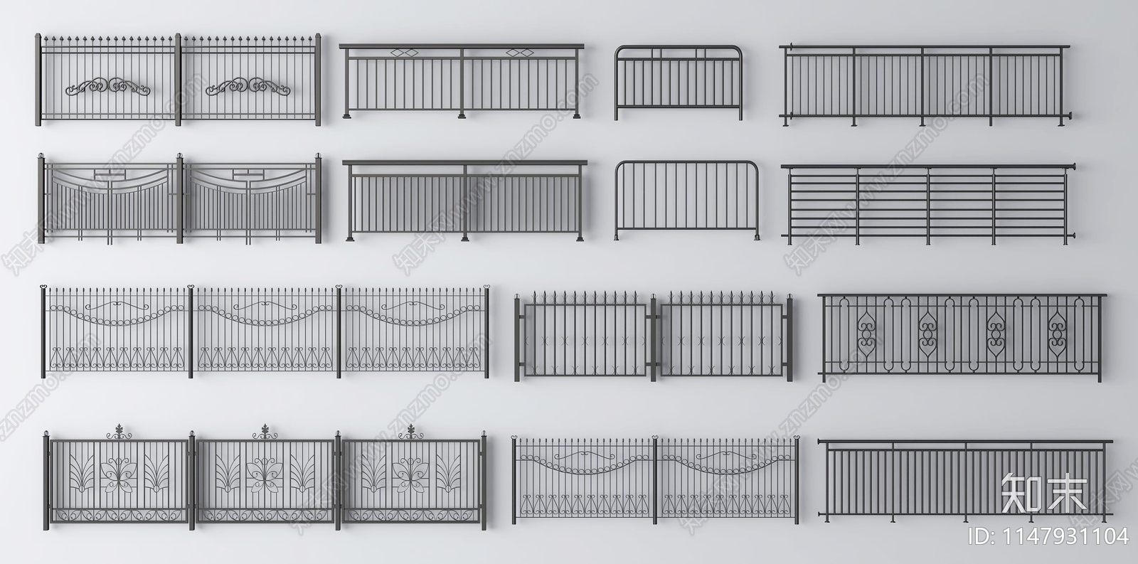 现代铁艺围栏护栏SU模型下载【ID:1147931104】
