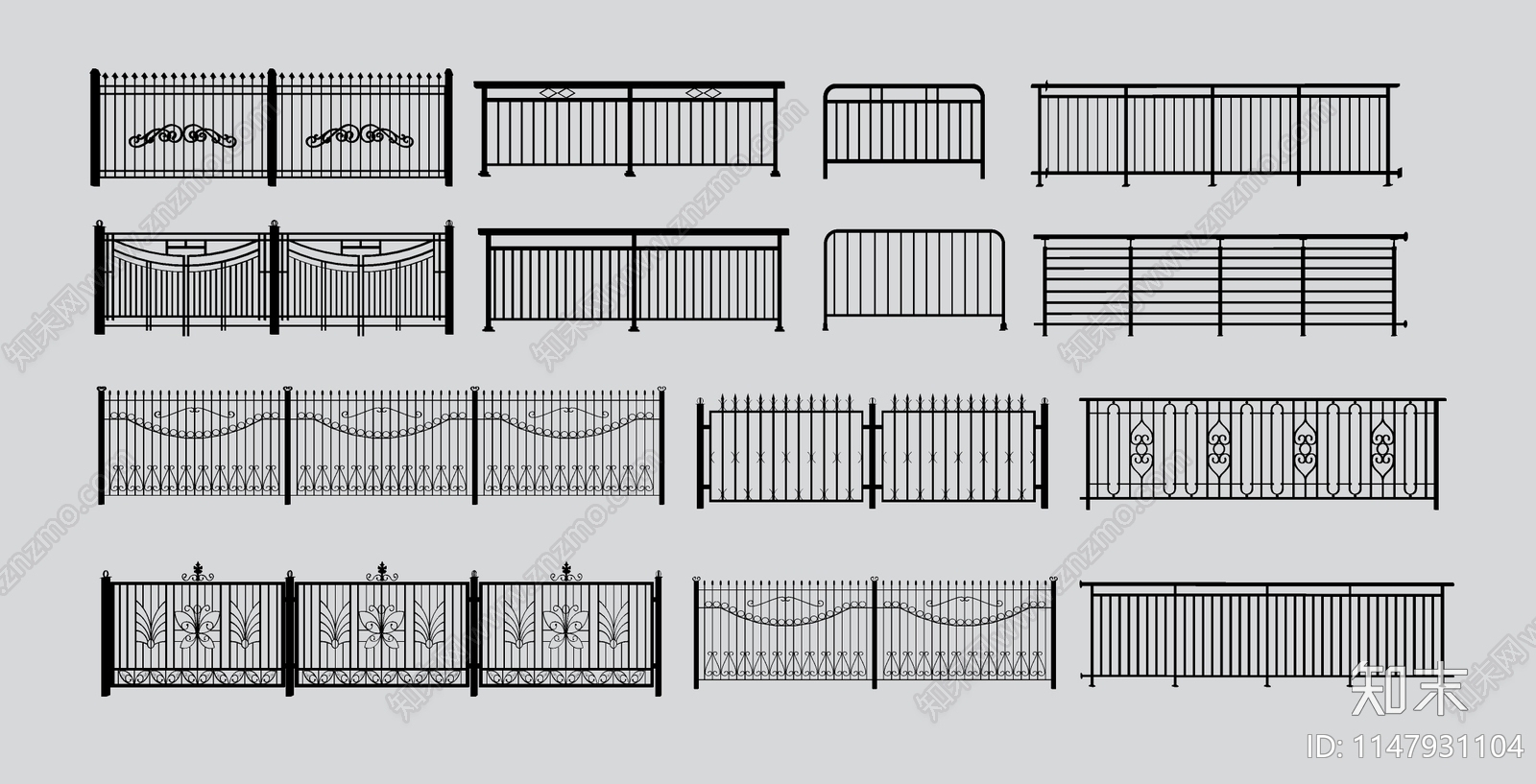 现代铁艺围栏护栏SU模型下载【ID:1147931104】
