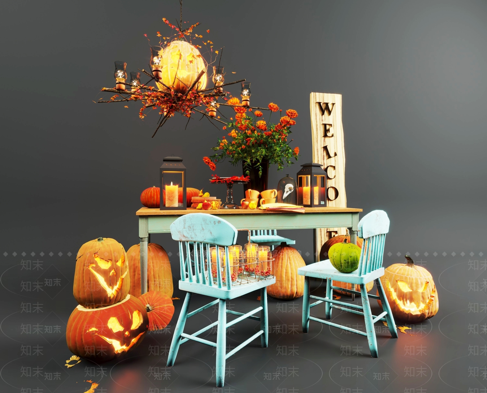 现代万圣节美陈3D模型下载【ID:1147936551】