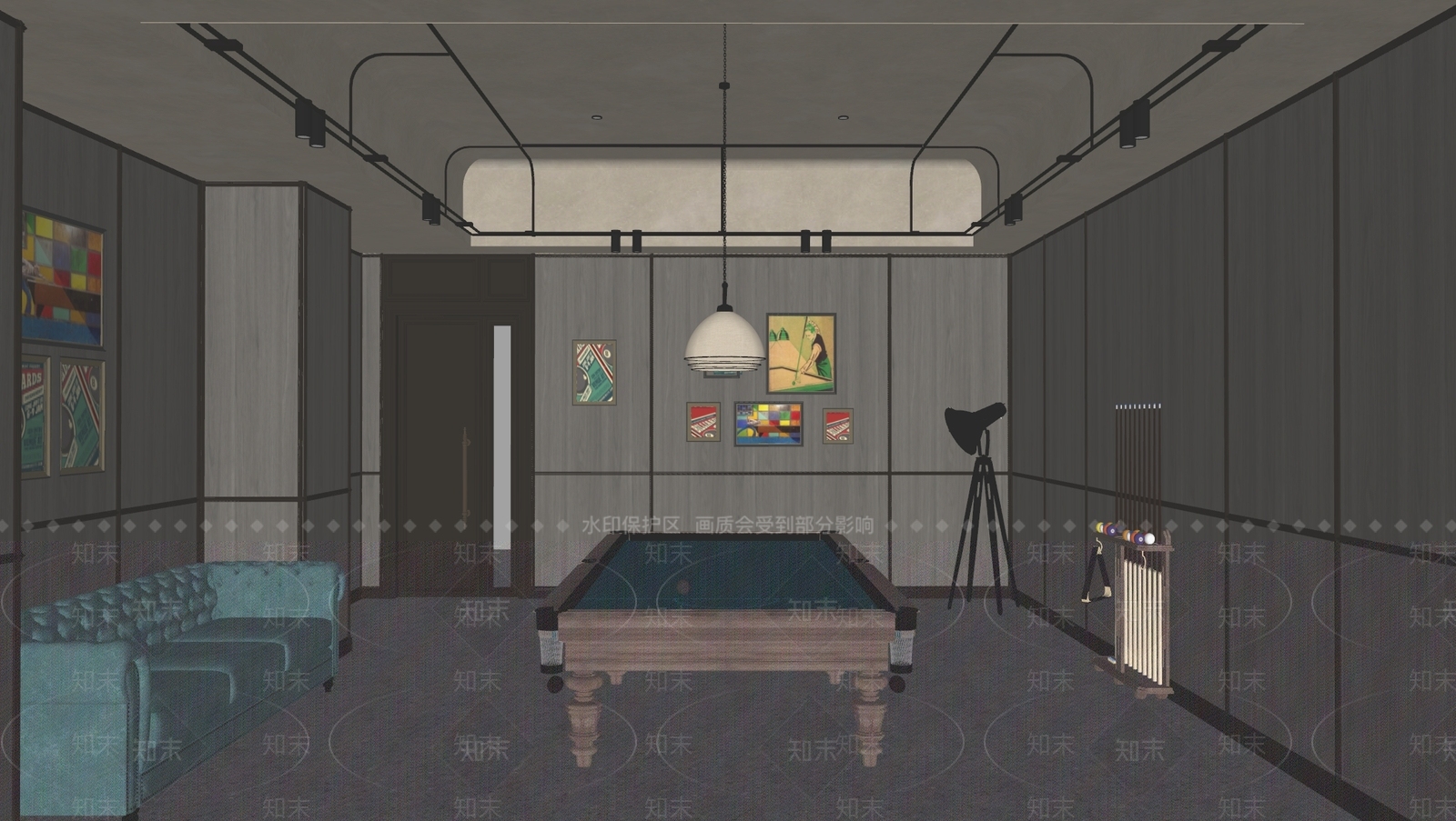 新中式台球室SU模型下载【ID:1147936837】