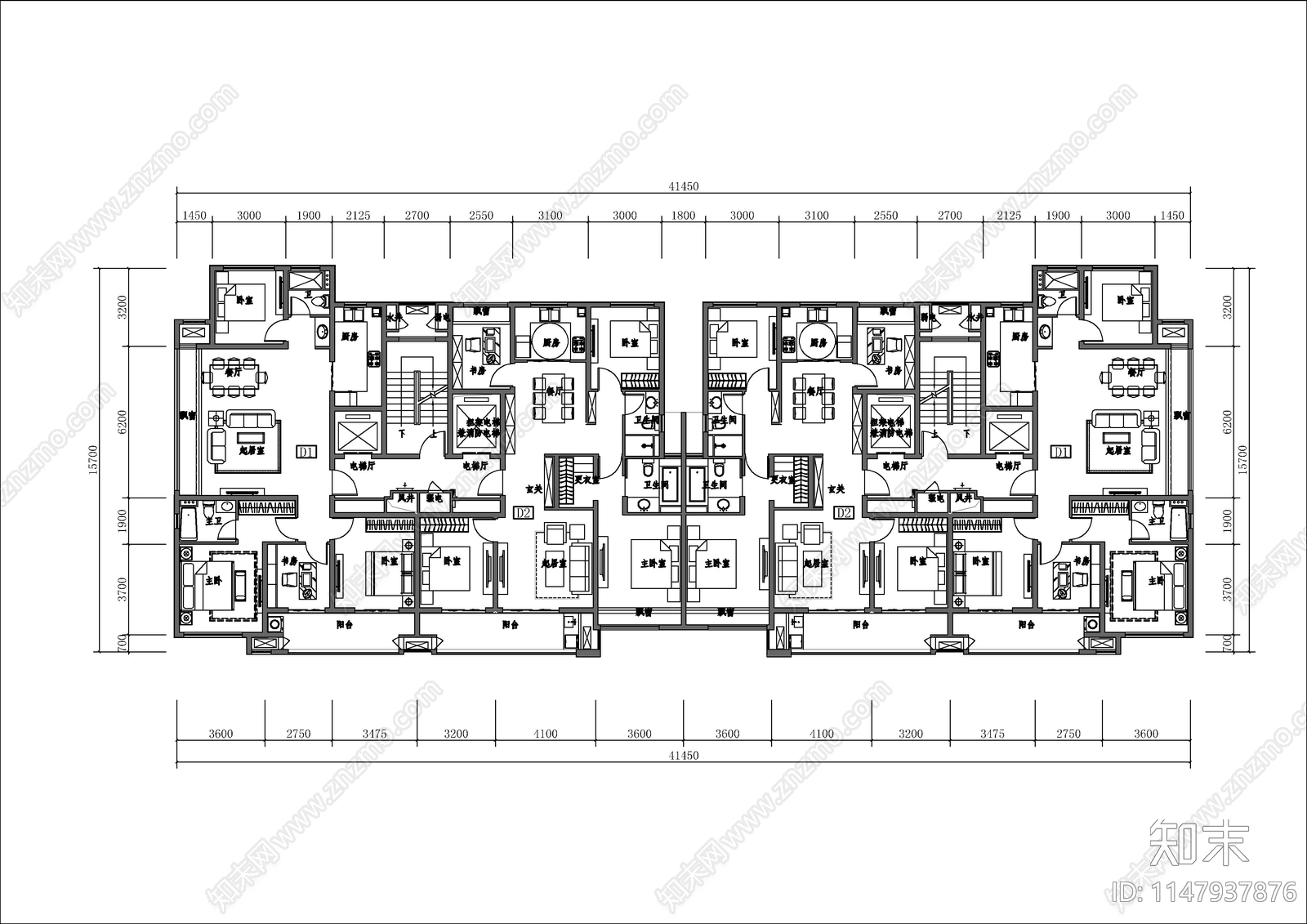 5套保障房安置房建筑施工图cad施工图下载【ID:1147937876】